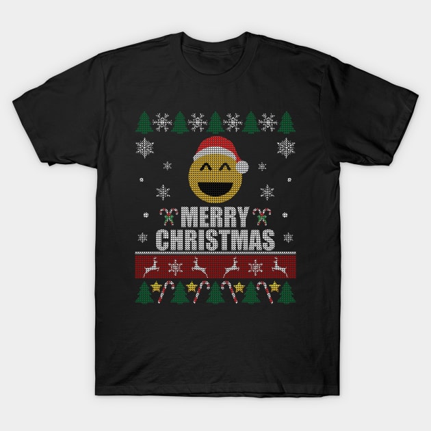 Smiling Face Emoji Christmas T-Shirt by Sleazoid